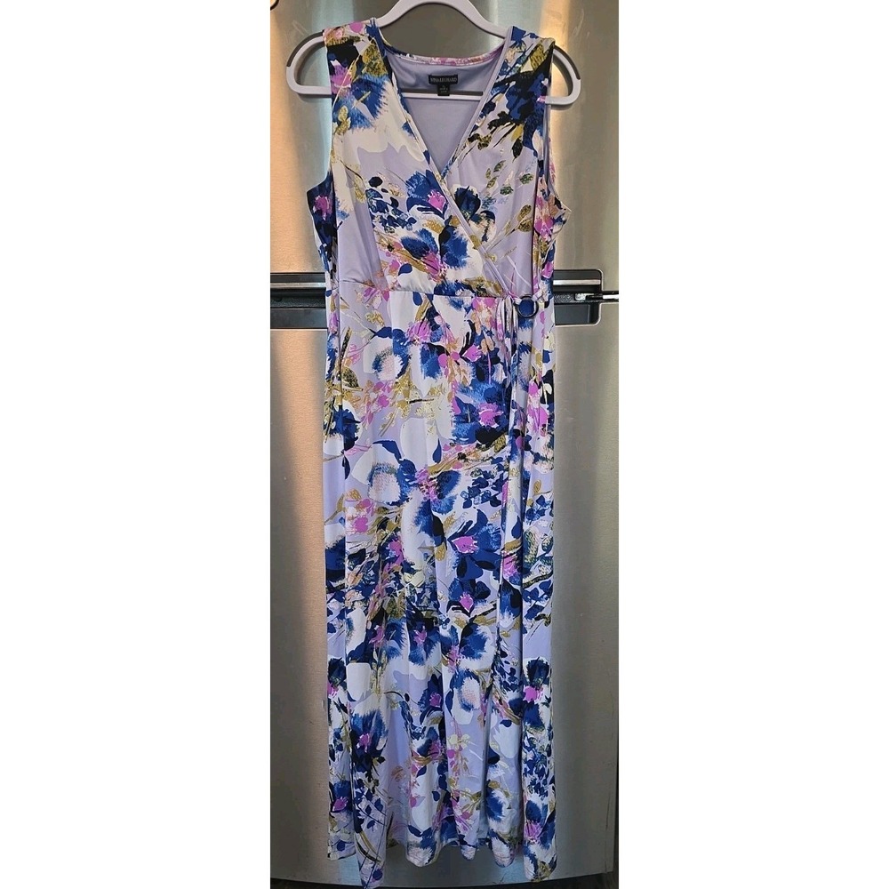 Nina‎ Leonard XL dress Maxi Floral Faux Wrap Sleeveless Side Slit Colorful Beach